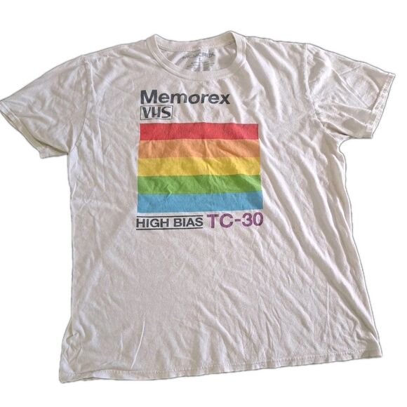 Graphic Tee Retro Memorex VHS High Bias TC-30 Men’s Large White Bower Supply - Picture 1 of 10